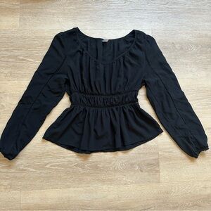Old‎ Navy Womens Smocked Peplum Top Size Small Black Peasant Long Sleeve